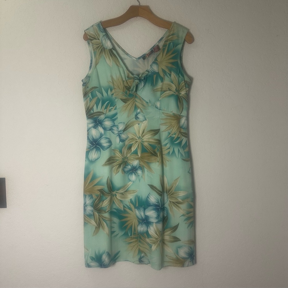 Floral Sleeveless Dress - Green and Blue